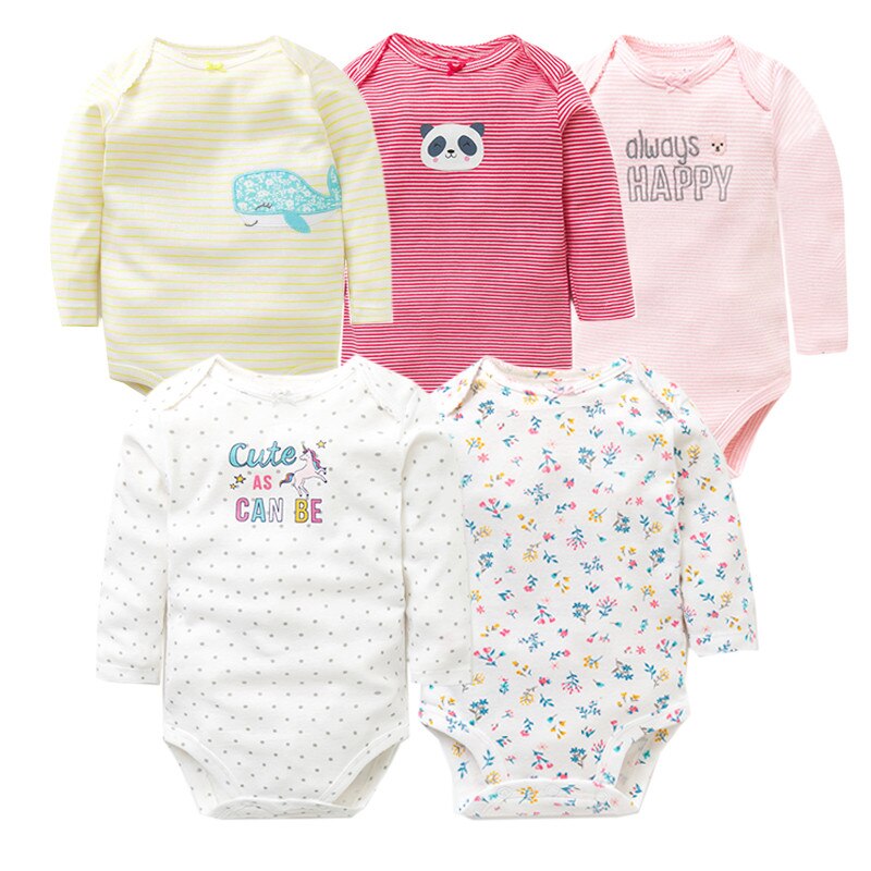 Long Sleeved Cotton Baby Rompers 5 pcs Set