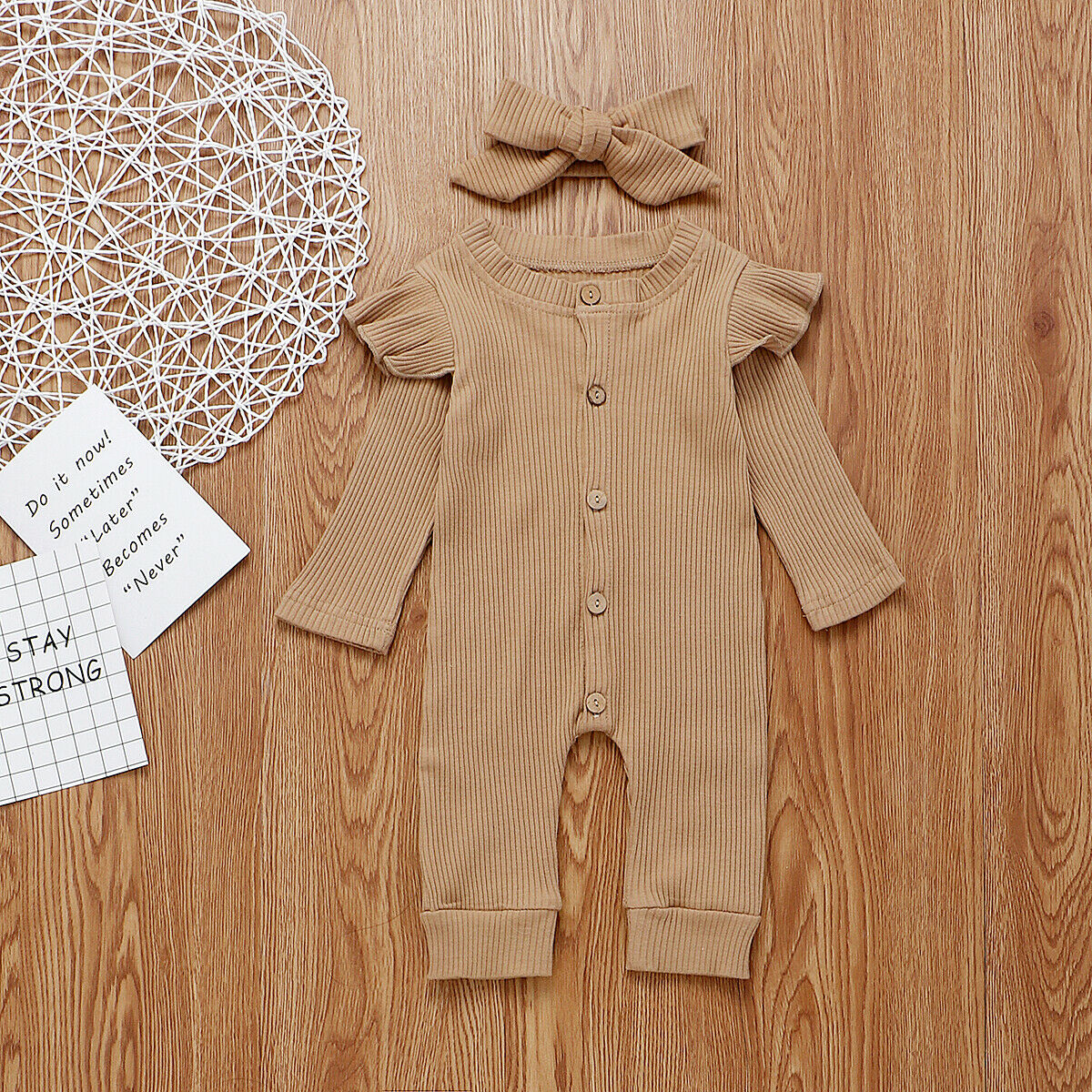 Baby Girl Ribbed Jumpsuit with Headband