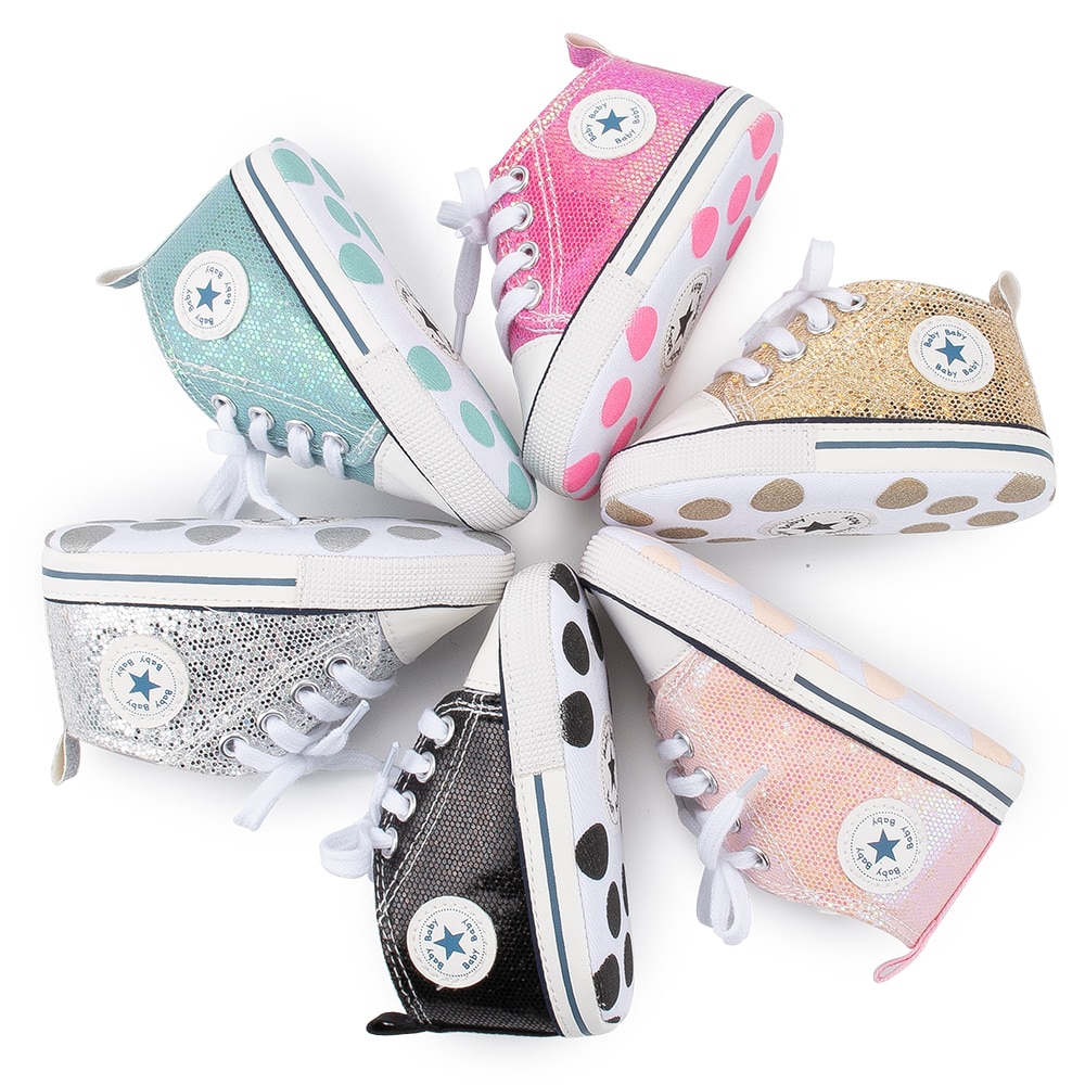 Shiny Baby Sports Sneakers Canvas Shoes Newborn Baby Boys Girls First Walkers Shoes Infant Toddler Soft Sole Anti-slip Baby Shoe