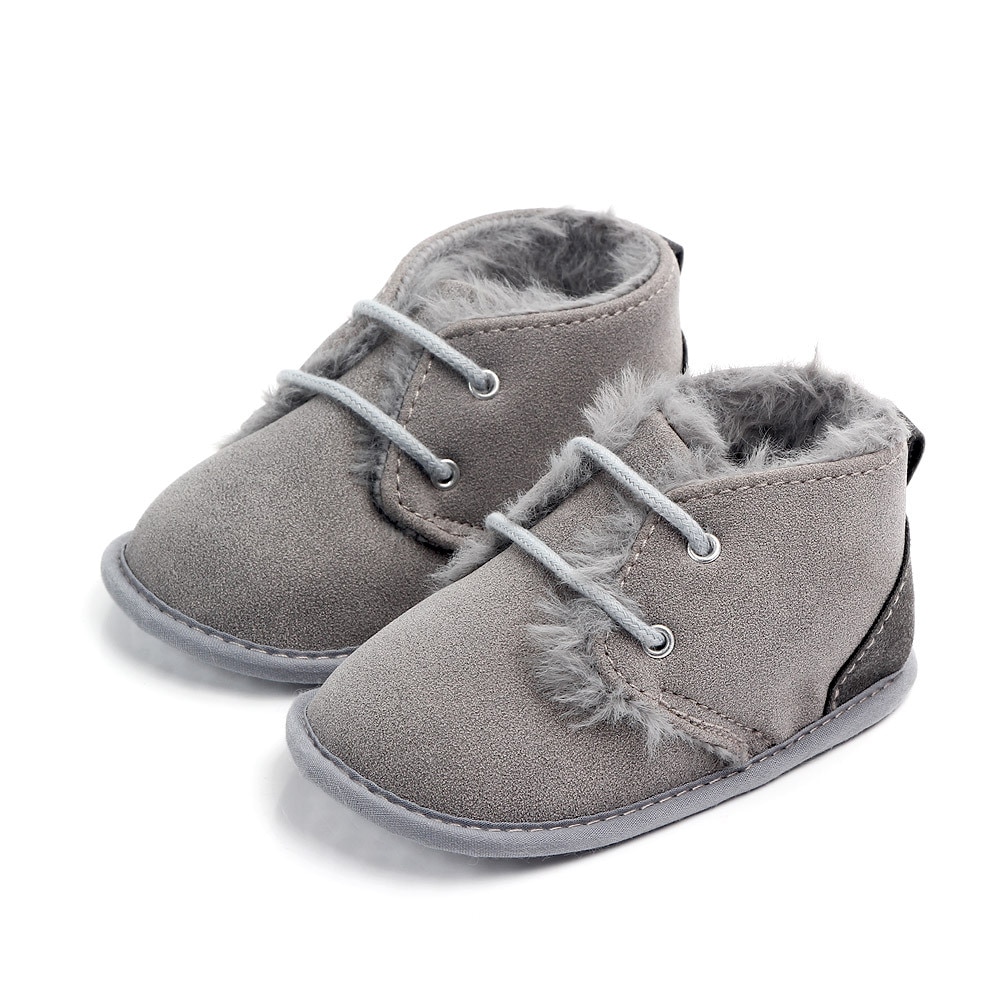 New 2018 In winter infant Keep warm Boots with thick fur PU Leather First walkers Crib baby Prewalkers lace-up Shoes