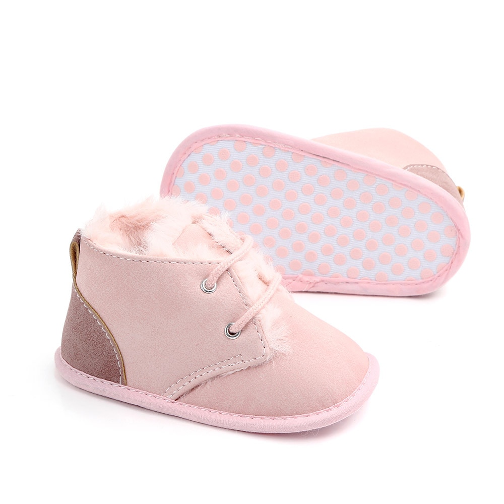 New 2018 In winter infant Keep warm Boots with thick fur PU Leather First walkers Crib baby Prewalkers lace-up Shoes