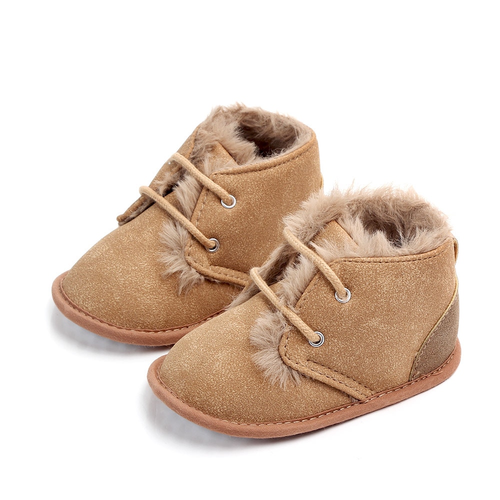 New 2018 In winter infant Keep warm Boots with thick fur PU Leather First walkers Crib baby Prewalkers lace-up Shoes