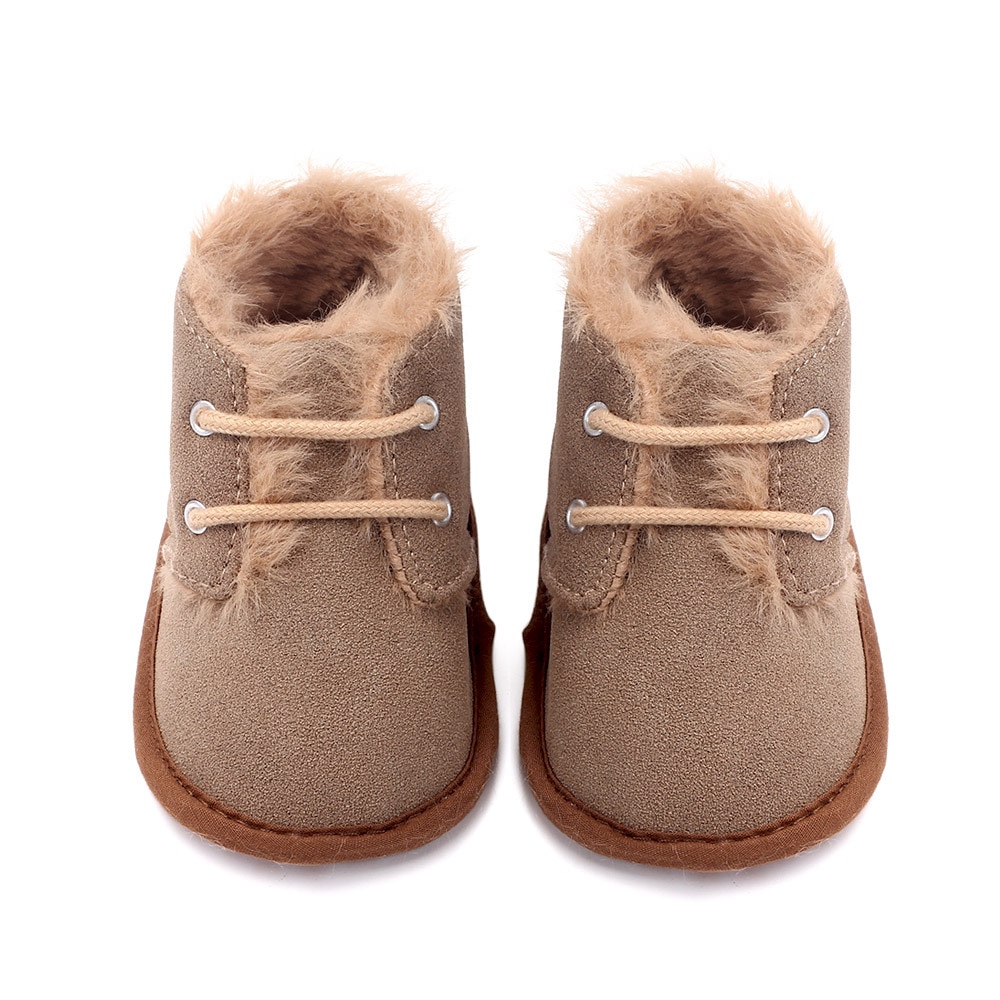 New 2018 In winter infant Keep warm Boots with thick fur PU Leather First walkers Crib baby Prewalkers lace-up Shoes