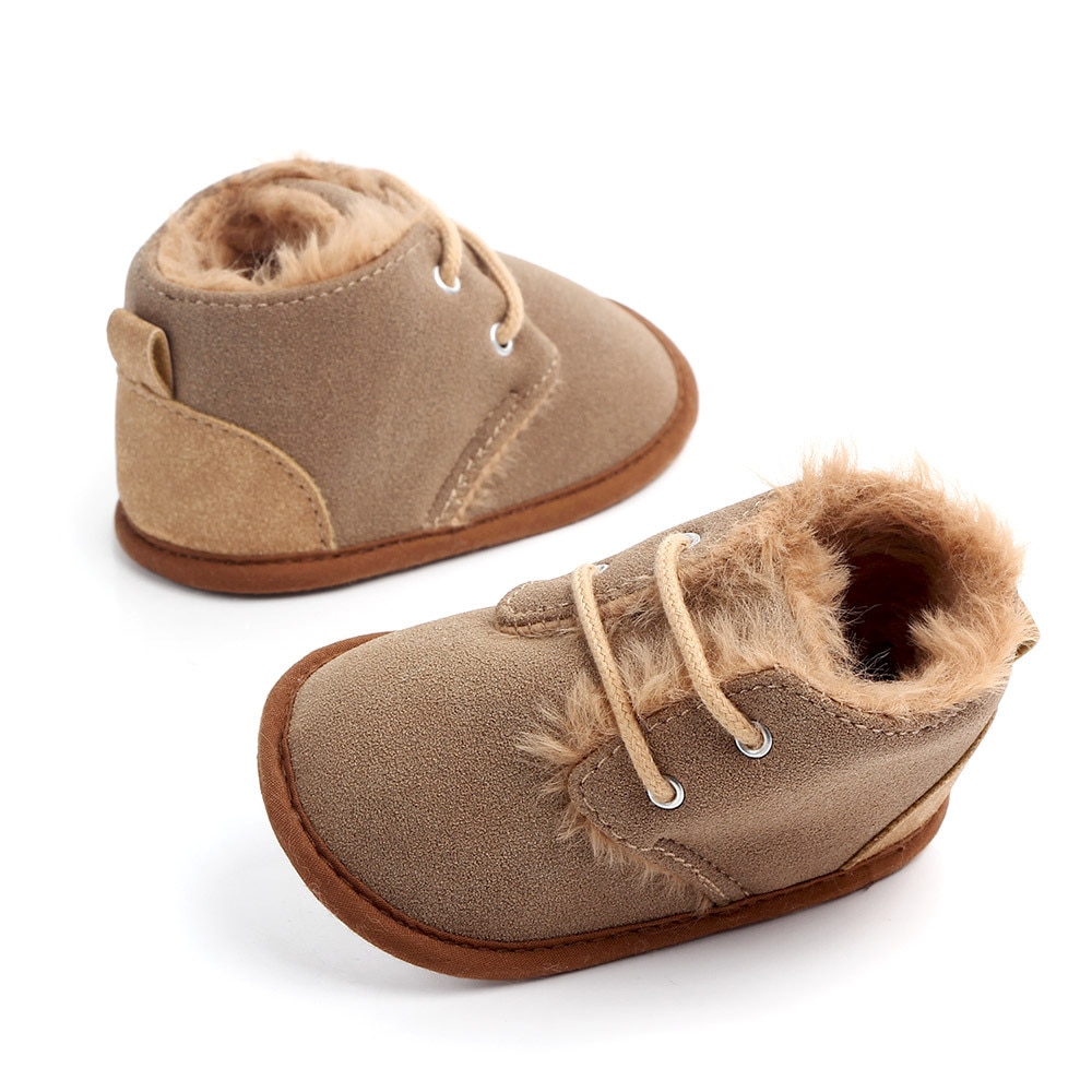 New 2018 In winter infant Keep warm Boots with thick fur PU Leather First walkers Crib baby Prewalkers lace-up Shoes