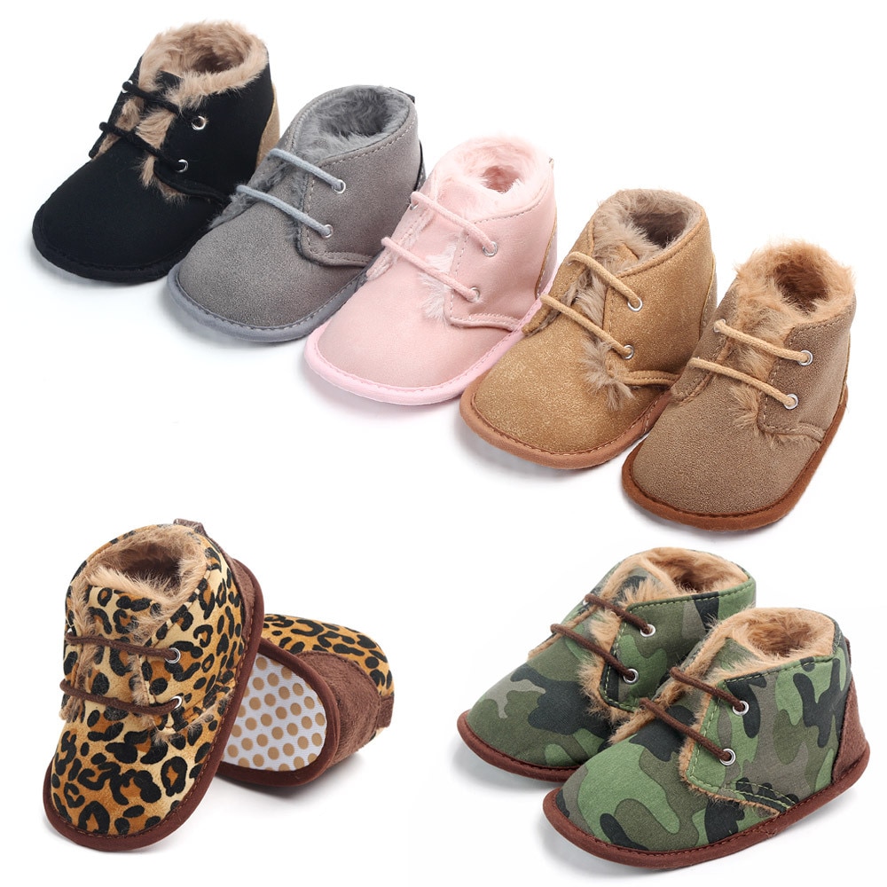 New 2018 In winter infant Keep warm Boots with thick fur PU Leather First walkers Crib baby Prewalkers lace-up Shoes