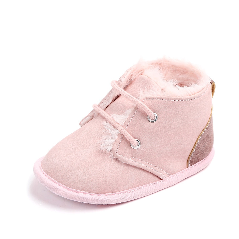 New 2018 In winter infant Keep warm Boots with thick fur PU Leather First walkers Crib baby Prewalkers lace-up Shoes