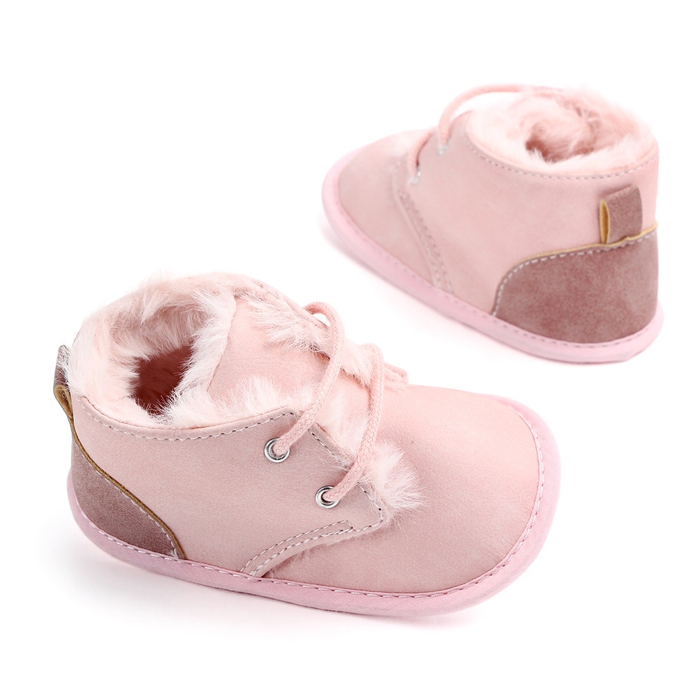 New 2018 In winter infant Keep warm Boots with thick fur PU Leather First walkers Crib baby Prewalkers lace-up Shoes