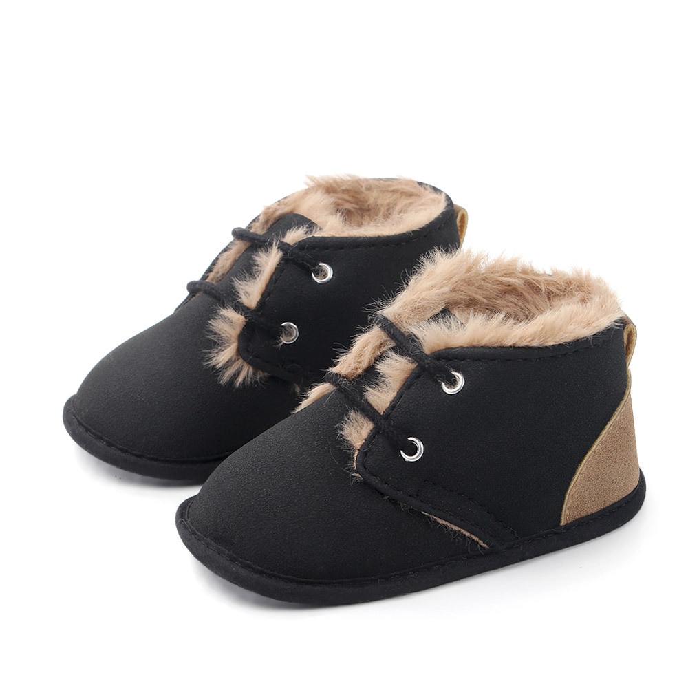 New 2018 In winter infant Keep warm Boots with thick fur PU Leather First walkers Crib baby Prewalkers lace-up Shoes