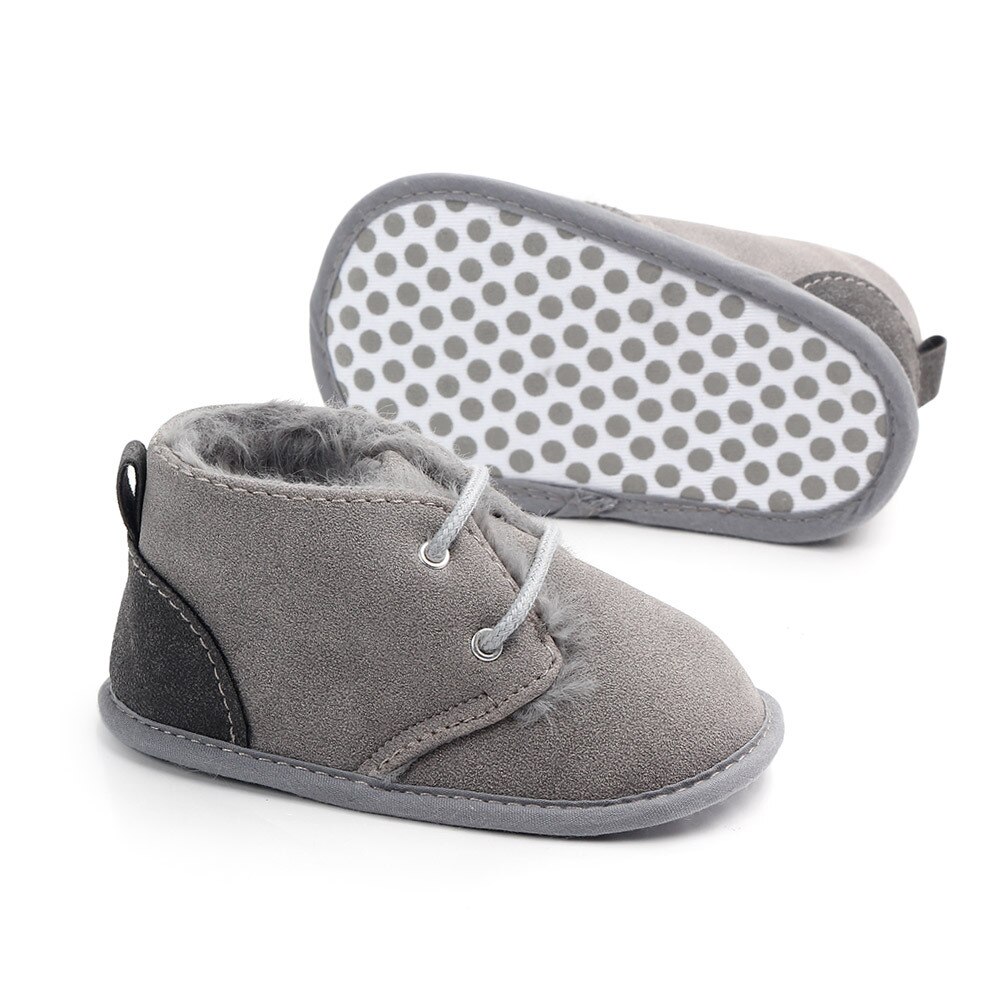 New 2018 In winter infant Keep warm Boots with thick fur PU Leather First walkers Crib baby Prewalkers lace-up Shoes