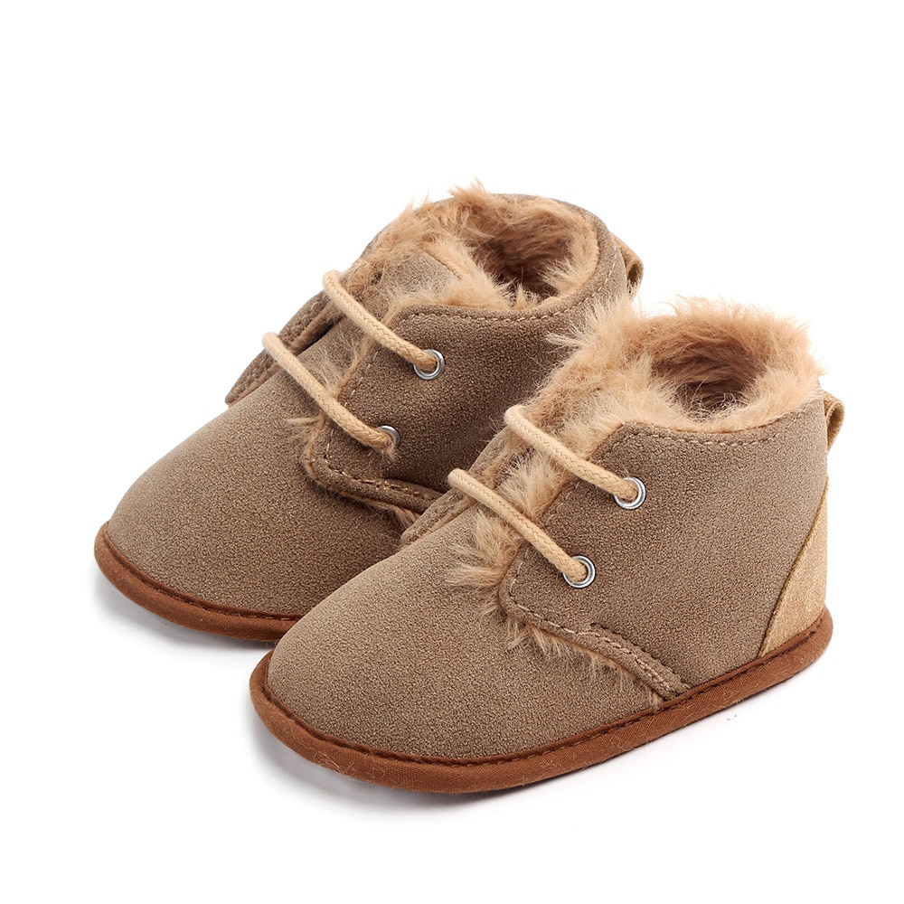 New 2018 In winter infant Keep warm Boots with thick fur PU Leather First walkers Crib baby Prewalkers lace-up Shoes