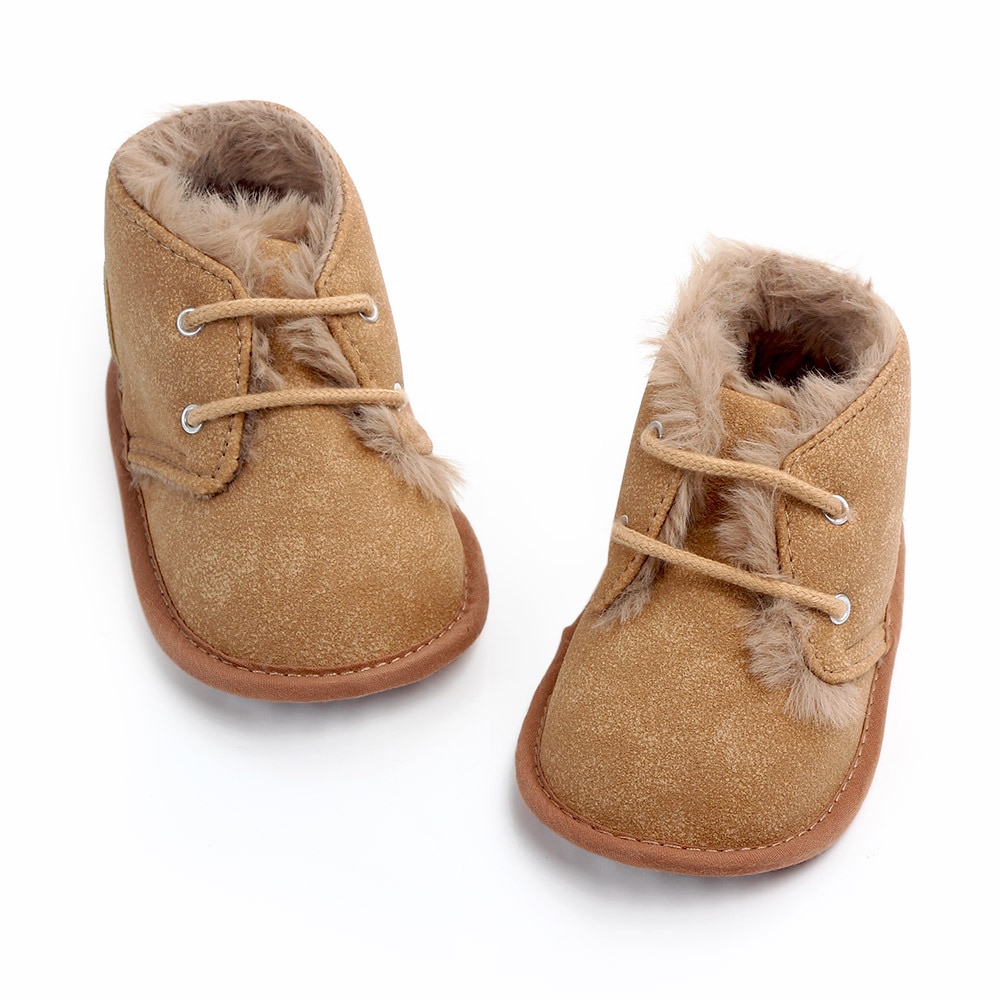 New 2018 In winter infant Keep warm Boots with thick fur PU Leather First walkers Crib baby Prewalkers lace-up Shoes