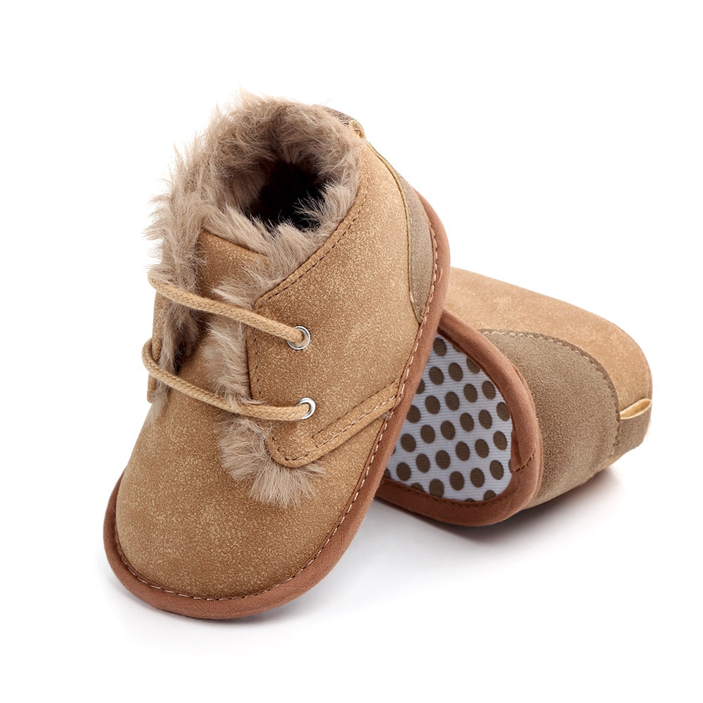 New 2018 In winter infant Keep warm Boots with thick fur PU Leather First walkers Crib baby Prewalkers lace-up Shoes