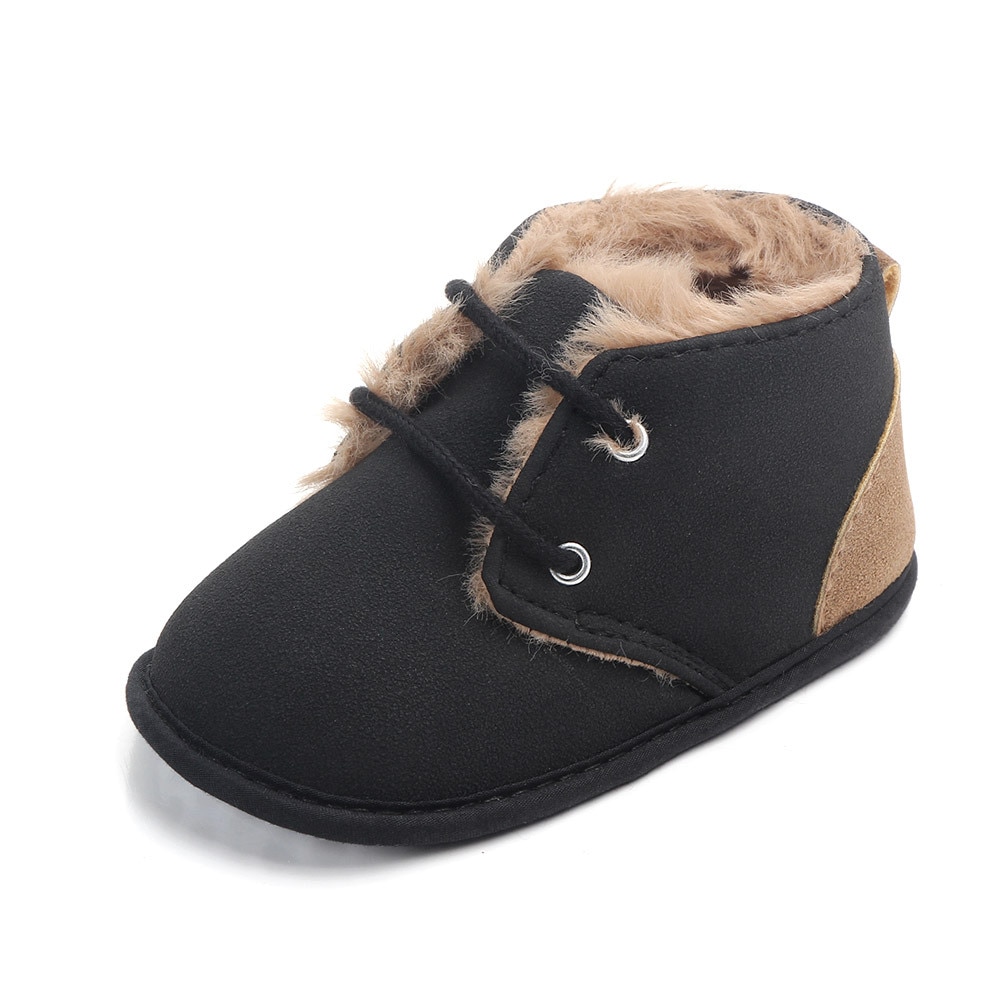 New 2018 In winter infant Keep warm Boots with thick fur PU Leather First walkers Crib baby Prewalkers lace-up Shoes