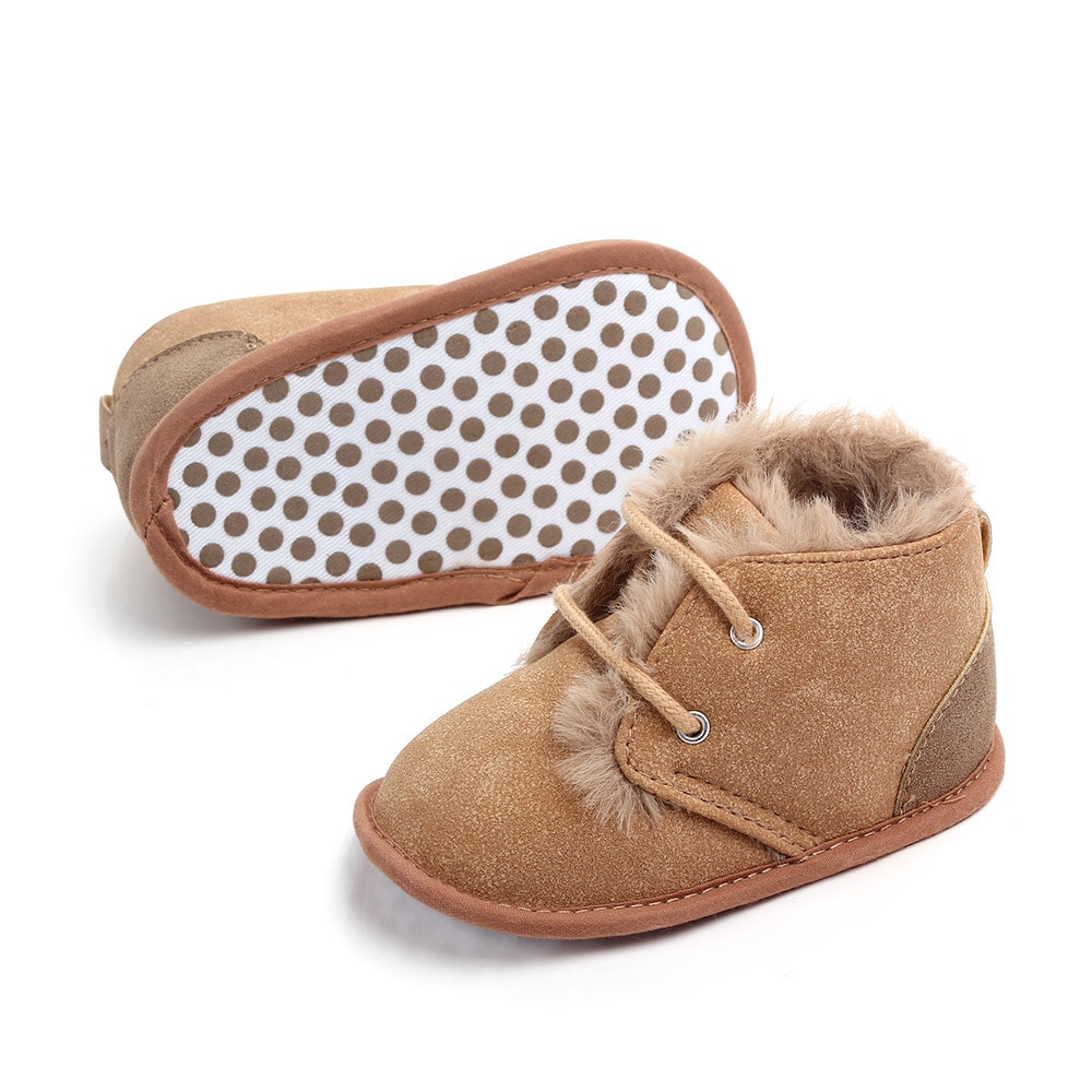 New 2018 In winter infant Keep warm Boots with thick fur PU Leather First walkers Crib baby Prewalkers lace-up Shoes