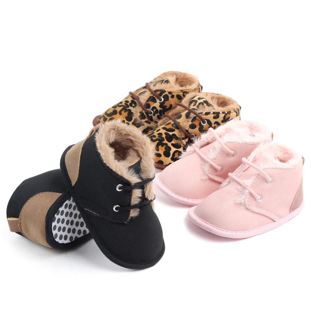 New 2018 In winter infant Keep warm Boots with thick fur PU Leather First walkers Crib baby Prewalkers lace-up Shoes