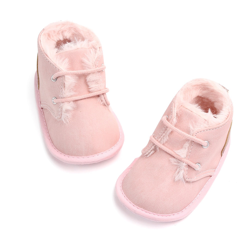 New 2018 In winter infant Keep warm Boots with thick fur PU Leather First walkers Crib baby Prewalkers lace-up Shoes