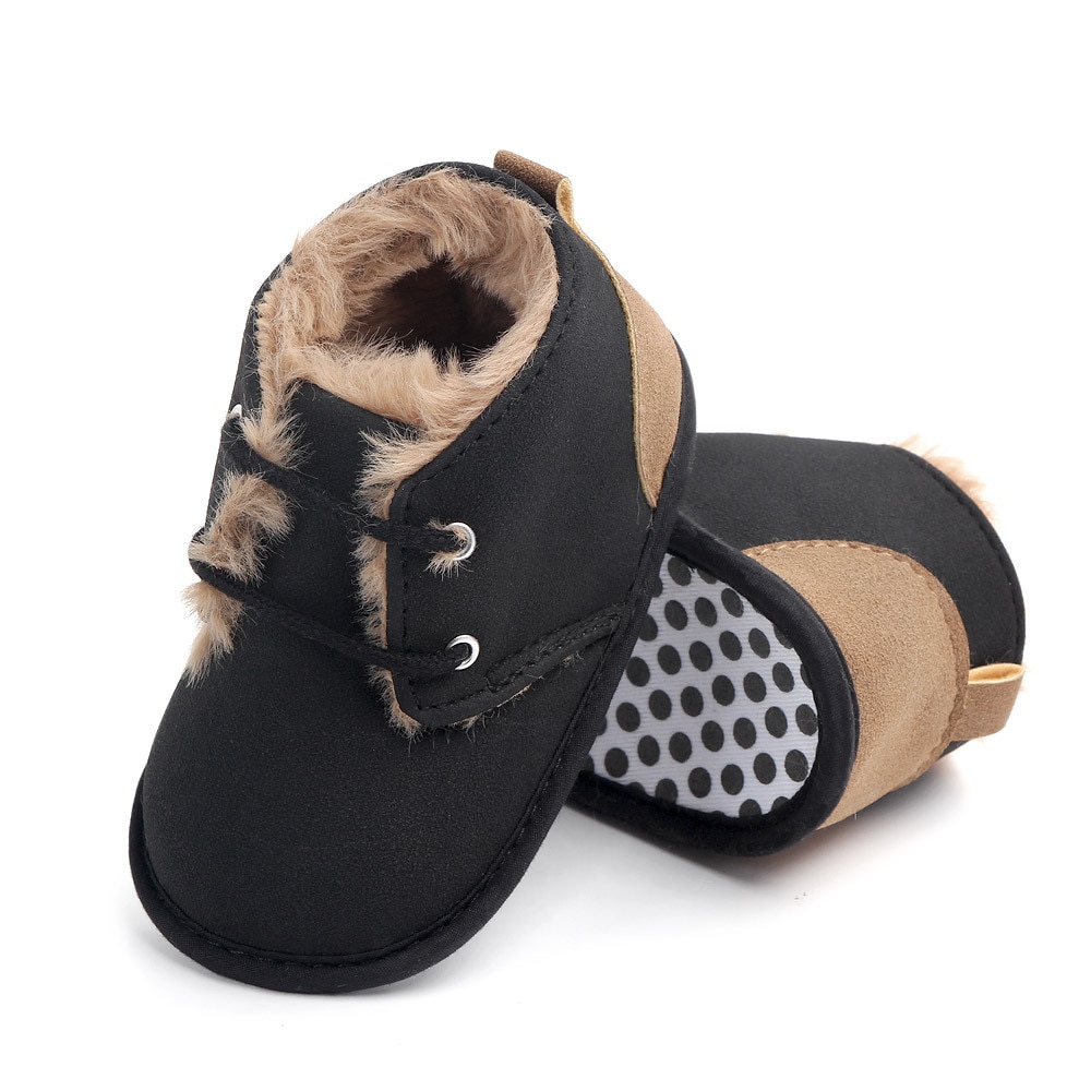 New 2018 In winter infant Keep warm Boots with thick fur PU Leather First walkers Crib baby Prewalkers lace-up Shoes