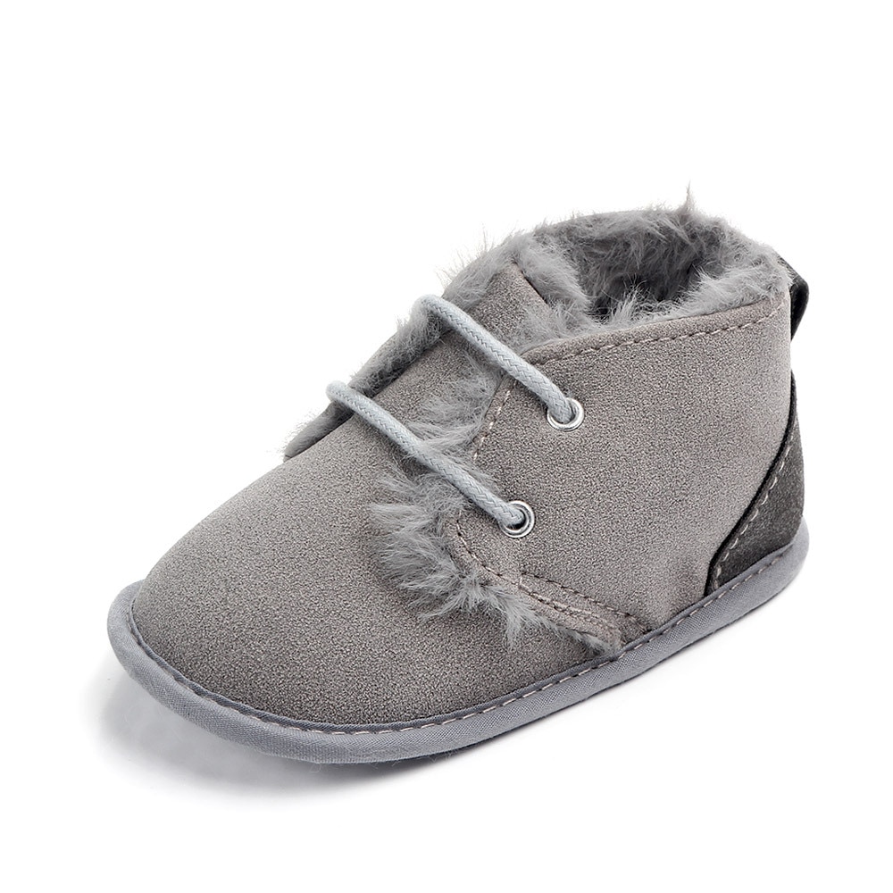 New 2018 In winter infant Keep warm Boots with thick fur PU Leather First walkers Crib baby Prewalkers lace-up Shoes