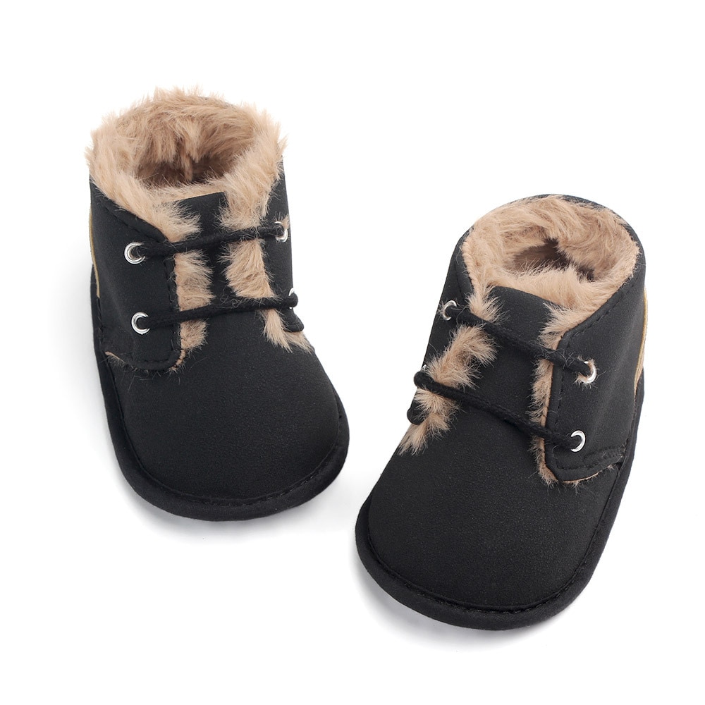 New 2018 In winter infant Keep warm Boots with thick fur PU Leather First walkers Crib baby Prewalkers lace-up Shoes