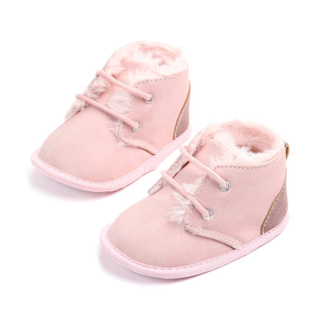 New 2018 In winter infant Keep warm Boots with thick fur PU Leather First walkers Crib baby Prewalkers lace-up Shoes