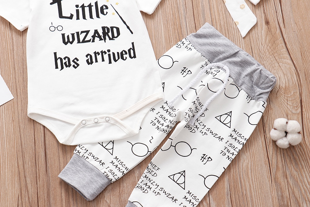 2019 New Infant baby clothing set Little Wizard has arrived Outfit Romper+pants+Hat 3PCS Baby Clothes outfits