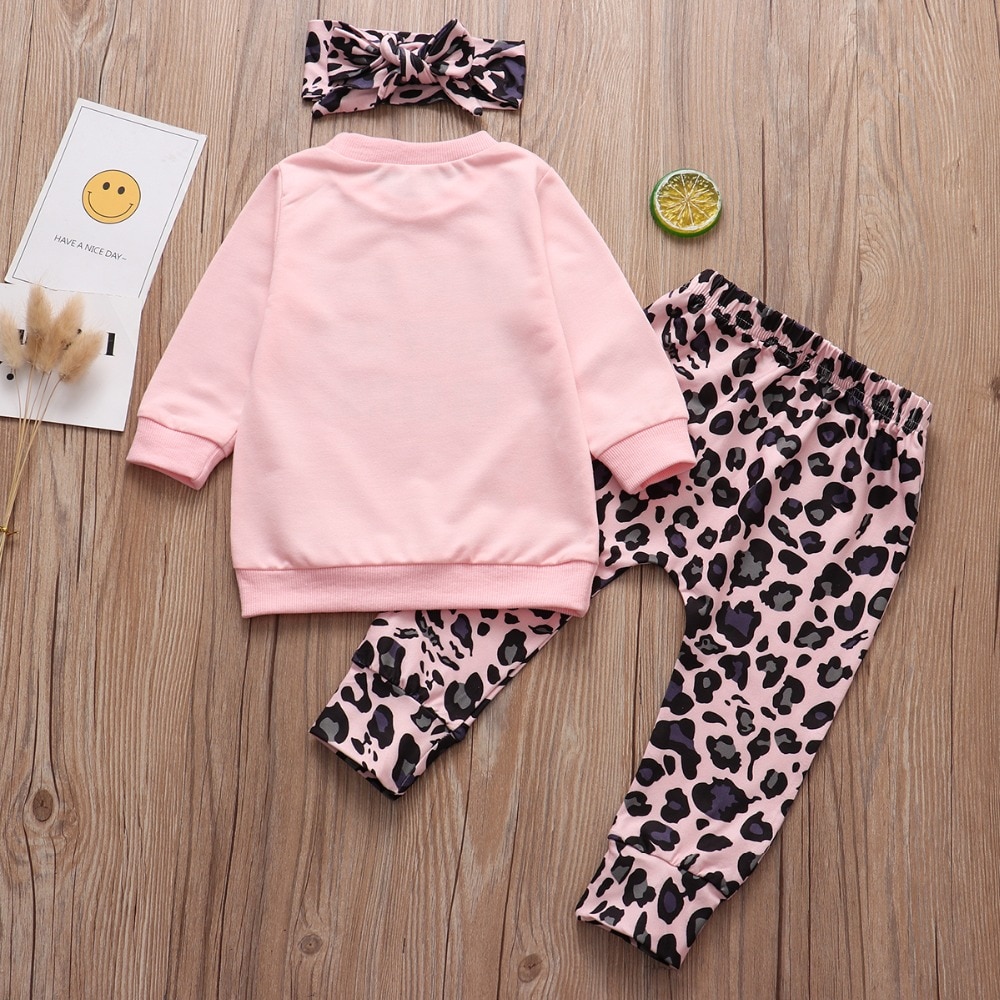 3PCS Infant Baby Girls Clothing Sets 6M-4T 2020 Sping Daddy Says No Dating Tops+Leopard Pants+Headband Toddler Girls Outfits