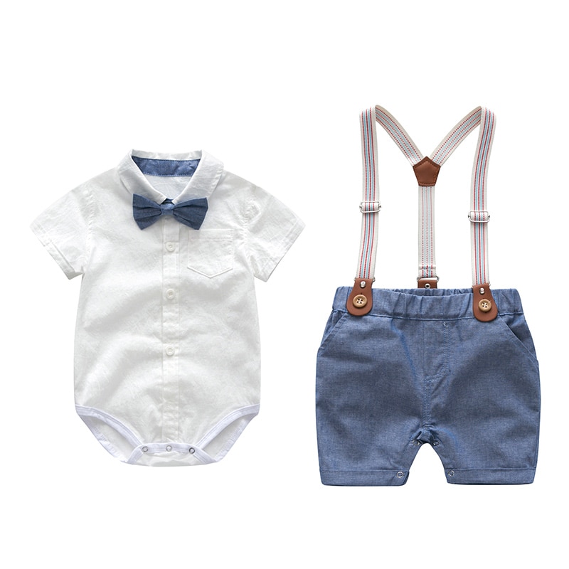 Baby Clothes Summer Boys Suits Newborn Gentleman Party Dress Soft Cotton Solid Jumpsuit + Suspender Pants Infant Toddler Set