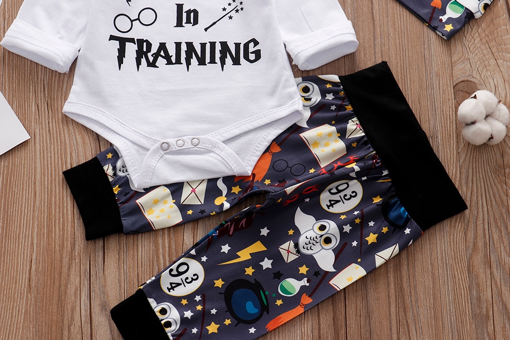 Newborn infant baby clothing set Wizard In Training Outfit Romper+pants+Hat 3PCS Baby Clothes outfits