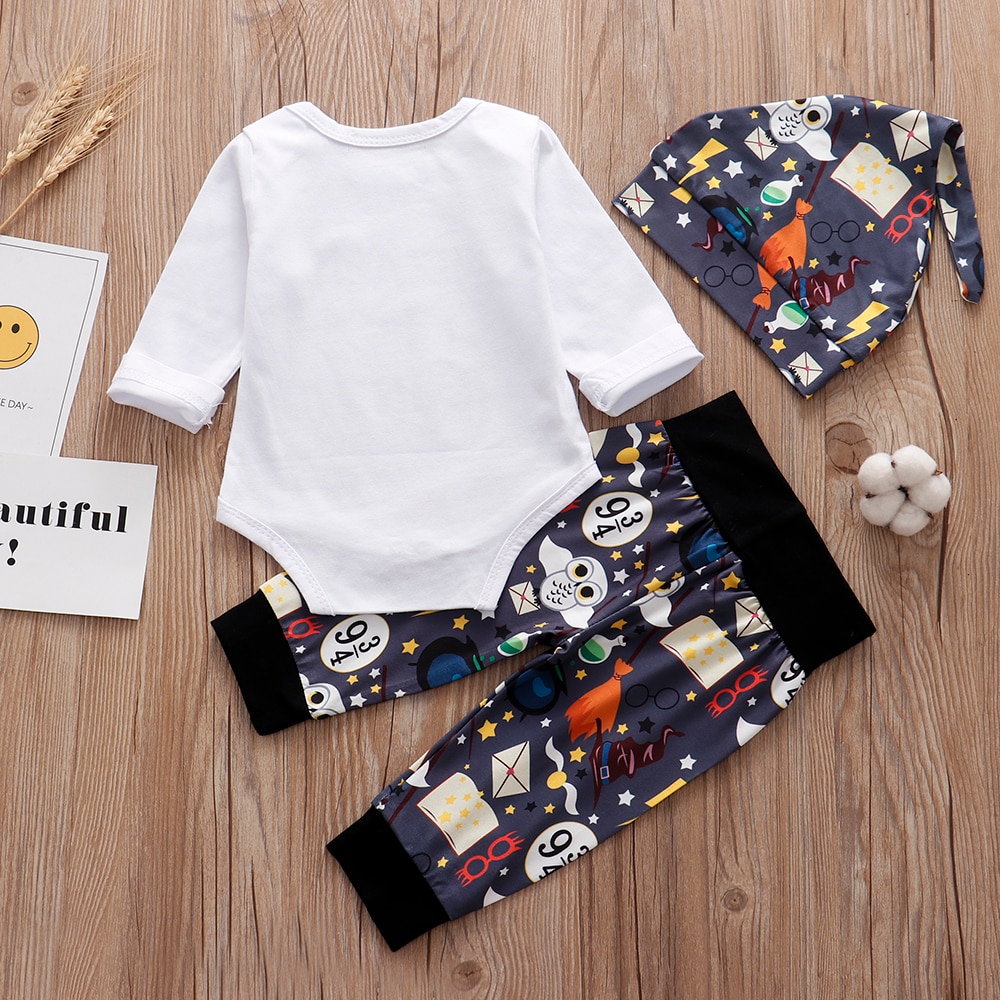Newborn infant baby clothing set Wizard In Training Outfit Romper+pants+Hat 3PCS Baby Clothes outfits