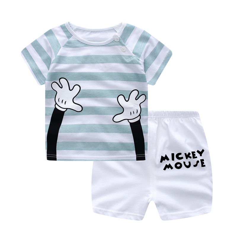 Unini-yun 2019 Summer Baby Boy Clothes Newborn Striped Cartoon Monkey Tshirt + Shorts Set Girls Baby Clothing Newborn Clothes