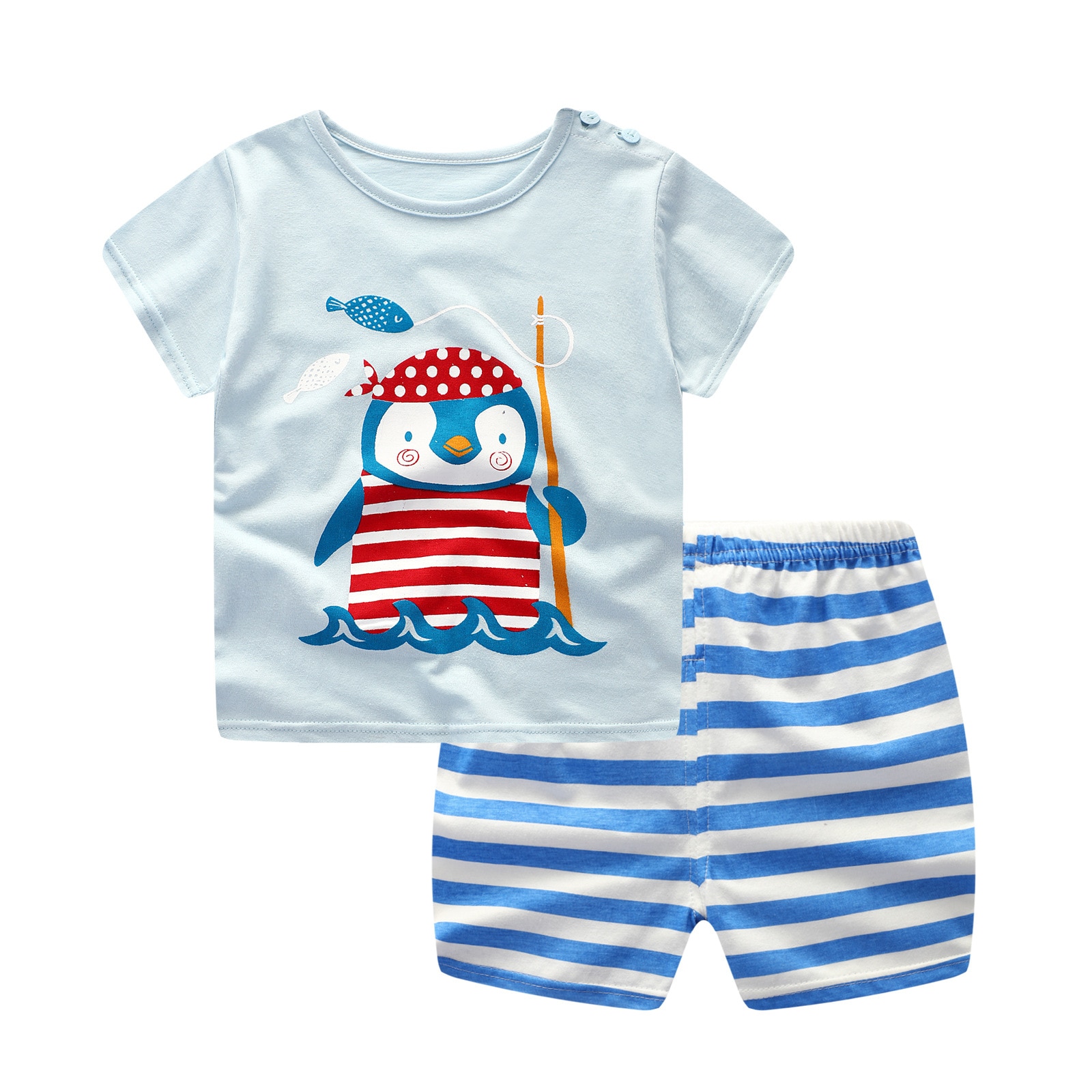 Unini-yun 2019 Summer Baby Boy Clothes Newborn Striped Cartoon Monkey Tshirt + Shorts Set Girls Baby Clothing Newborn Clothes