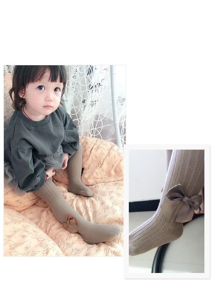 YWHUANSEN 0-10 Yrs Children Spring Autumn Winter Bowknot Tights Cotton Baby Girls Pantyhose Kids Infant Knitted Collant Tights