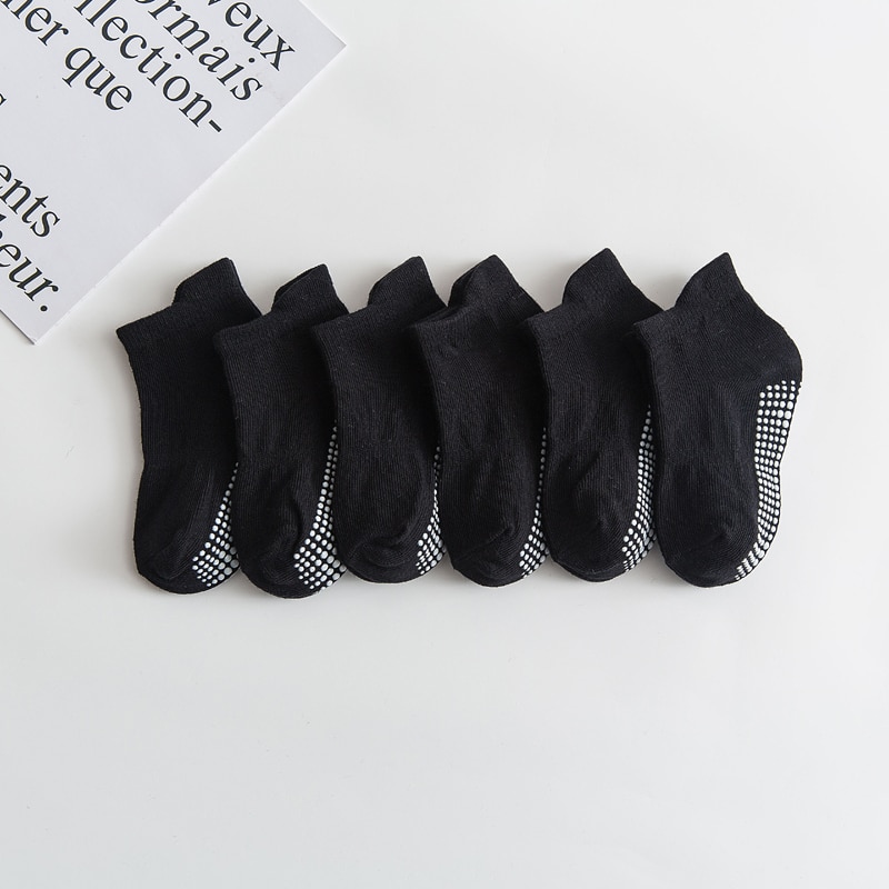 6 Pairs/lot 0 to 6 Yrs Cotton Children's Anti-slip Boat Socks Low Cut Floor Sock For Kid With Rubber Grips Four Season