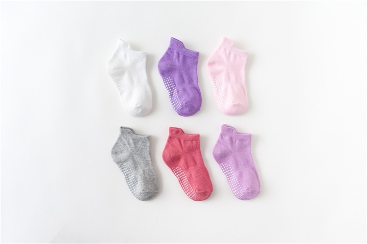 6 Pairs/lot 0 to 6 Yrs Cotton Children's Anti-slip Boat Socks For Boys Girl Low Cut Floor Kid Sock With Rubber Grips Four Season