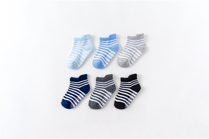 6 Pairs/lot 0 to 6 Yrs Cotton Children's Anti-slip Boat Socks For Boys Girl Low Cut Floor Kid Sock With Rubber Grips Four Season