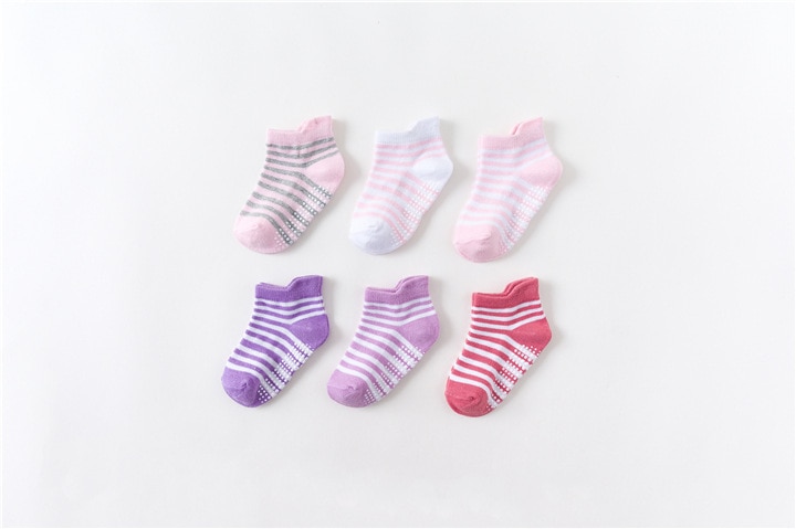 6 Pairs/lot 0 to 6 Yrs Cotton Children's Anti-slip Boat Socks For Boys Girl Low Cut Floor Kid Sock With Rubber Grips Four Season