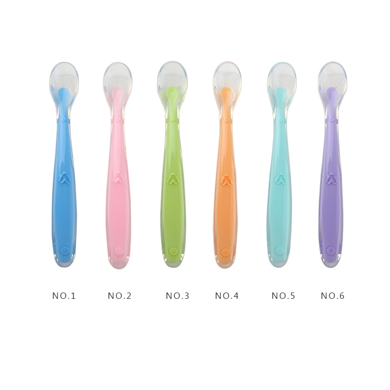 Hot Sale Baby Soft Silicone Spoon Candy Color Temperature Sensing Spoon Children Food Baby Feeding Tools